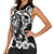 Guam Dolphins Tribal Tattoo Women Sleeveless Polo Shirt Polynesian Art and Tropical Flower Grayscale