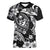 Guam Dolphins Tribal Tattoo Women V-Neck T-Shirt Polynesian Art and Tropical Flower Grayscale