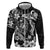 Guam Dolphins Tribal Tattoo Zip Hoodie Polynesian Art and Tropical Flower Grayscale