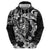 Guam Dolphins Tribal Tattoo Zip Hoodie Polynesian Art and Tropical Flower Grayscale