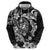 Guam Dolphins Tribal Tattoo Zip Hoodie Polynesian Art and Tropical Flower Grayscale