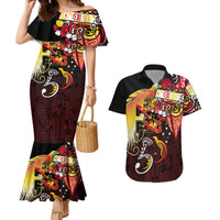 Papua New Guinea 2025 Couples Matching Mermaid Dress and Hawaiian Shirt 50th Independence Day Anniversary LT03 Red - Polynesian Pride