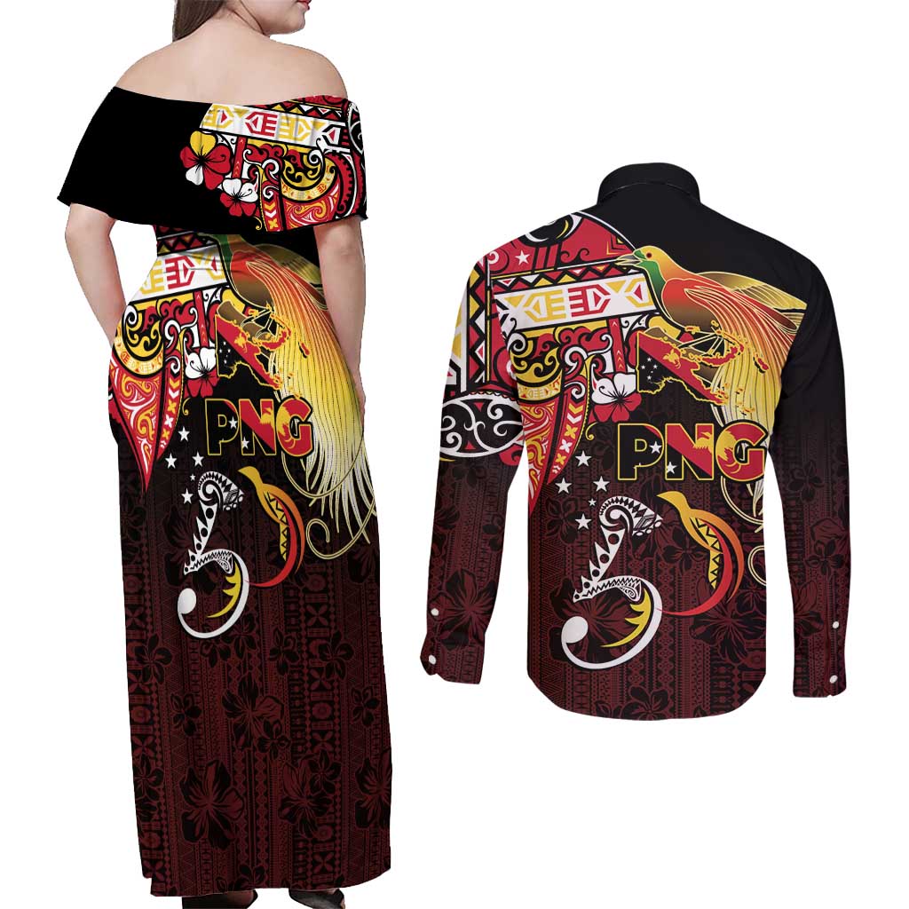 Papua New Guinea 2025 Couples Matching Off Shoulder Maxi Dress and Long Sleeve Button Shirt 50th Independence Day Anniversary LT03 - Polynesian Pride