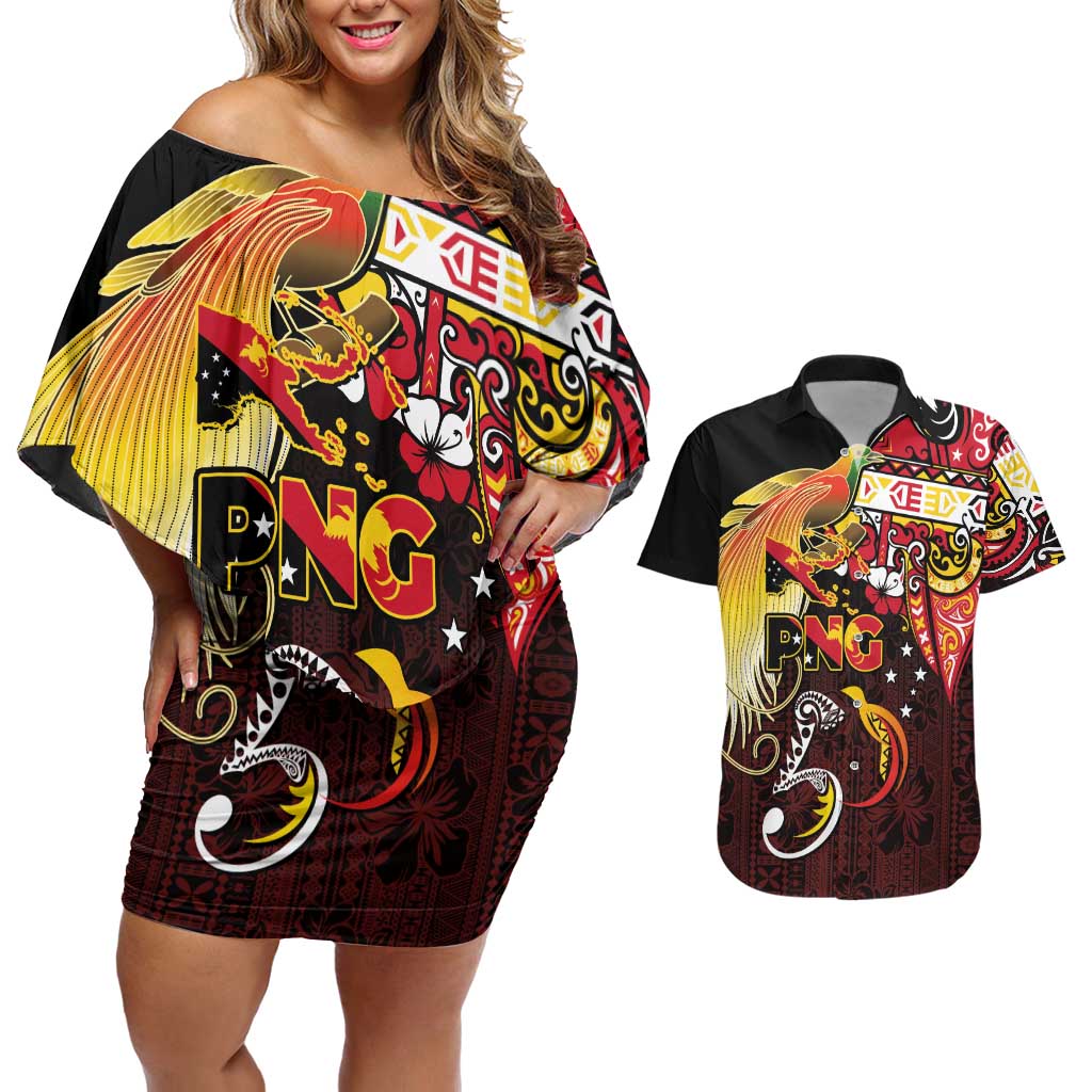 Papua New Guinea 2025 Couples Matching Off Shoulder Short Dress and Hawaiian Shirt 50th Independence Day Anniversary