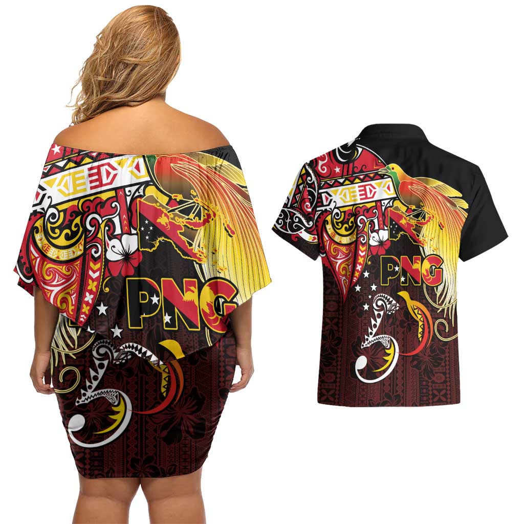 Papua New Guinea 2025 Couples Matching Off Shoulder Short Dress and Hawaiian Shirt 50th Independence Day Anniversary LT03 - Polynesian Pride