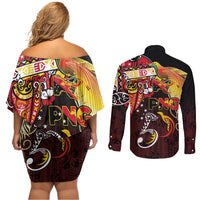 Papua New Guinea 2025 Couples Matching Off Shoulder Short Dress and Long Sleeve Button Shirt 50th Independence Day Anniversary LT03 - Polynesian Pride