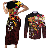 Papua New Guinea 2025 Couples Matching Short Sleeve Bodycon Dress and Long Sleeve Button Shirt 50th Independence Day Anniversary LT03 Red - Polynesian Pride