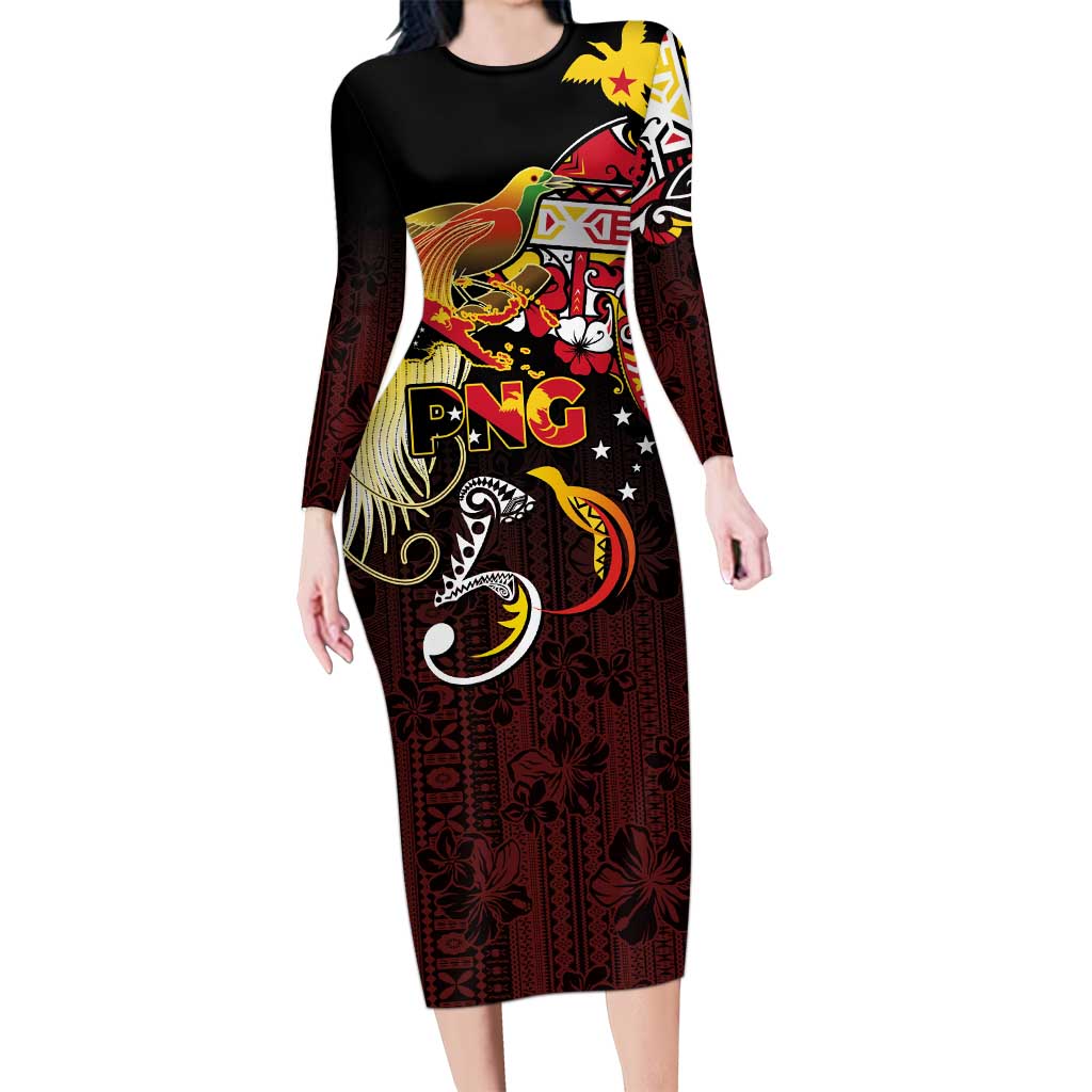 Papua New Guinea 2025 Family Matching Long Sleeve Bodycon Dress and Hawaiian Shirt 50th Independence Day Anniversary LT03 Mom's Dress Red - Polynesian Pride