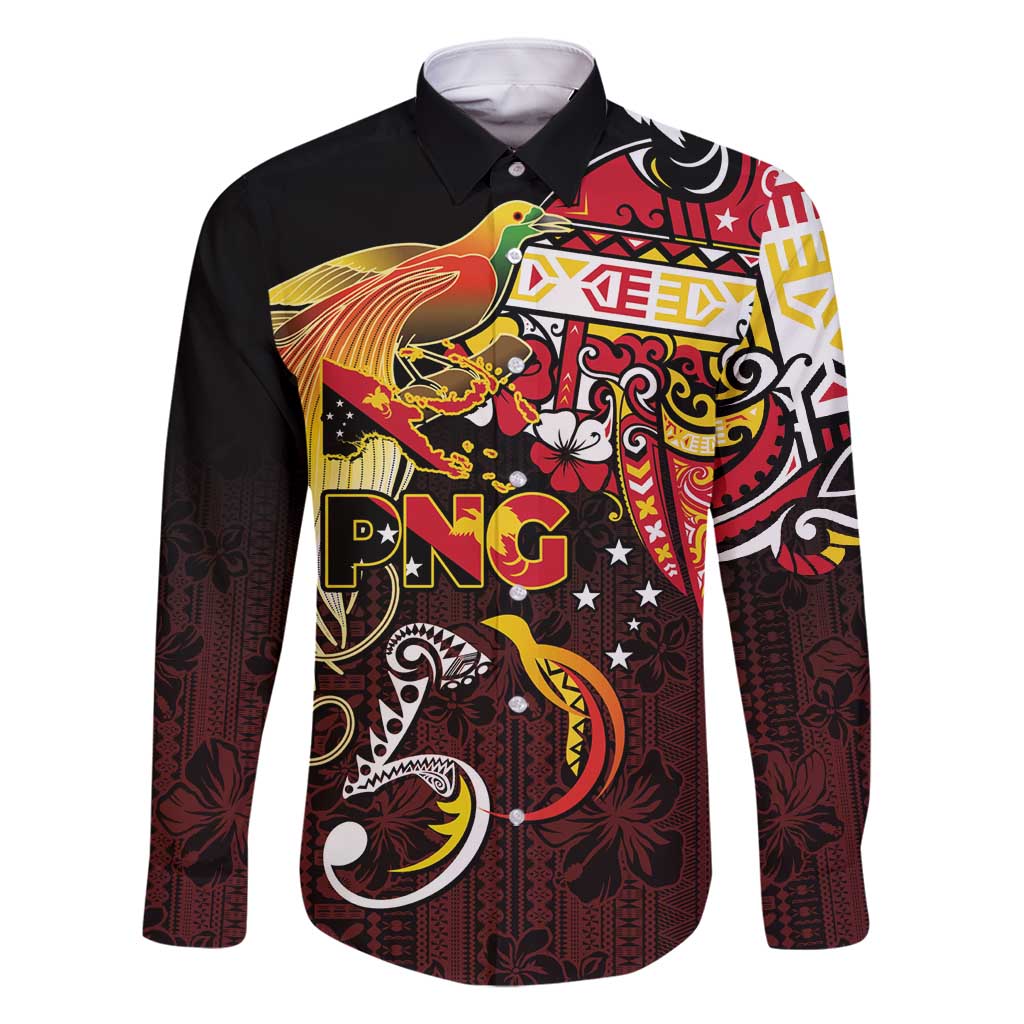Papua New Guinea 2025 Family Matching Mermaid Dress and Hawaiian Shirt 50th Independence Day Anniversary LT03 Dad's Shirt - Long Sleeve Red - Polynesian Pride
