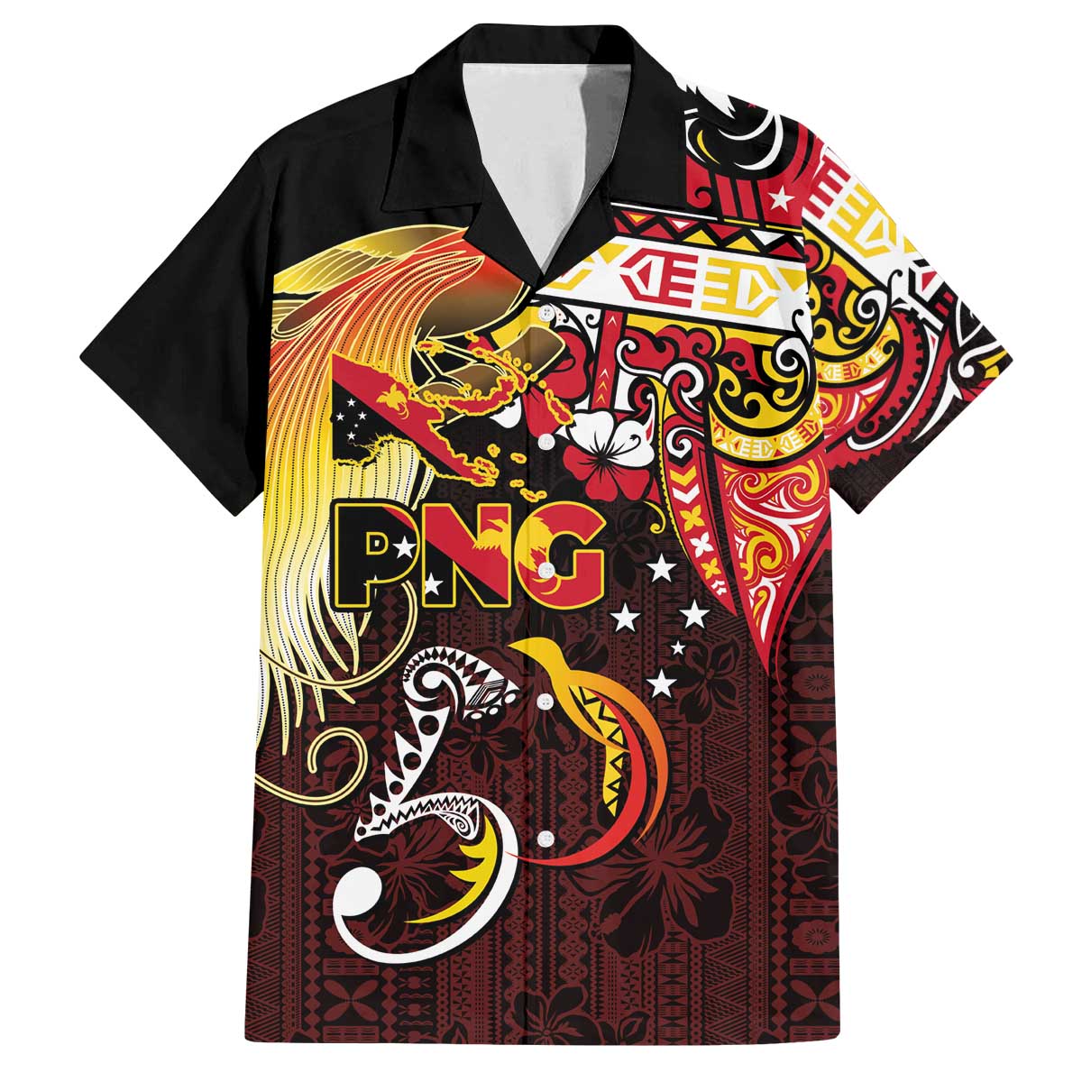 Papua New Guinea 2025 Family Matching Off The Shoulder Long Sleeve Dress and Hawaiian Shirt 50th Independence Day Anniversary LT03 Dad's Shirt - Short Sleeve Red - Polynesian Pride