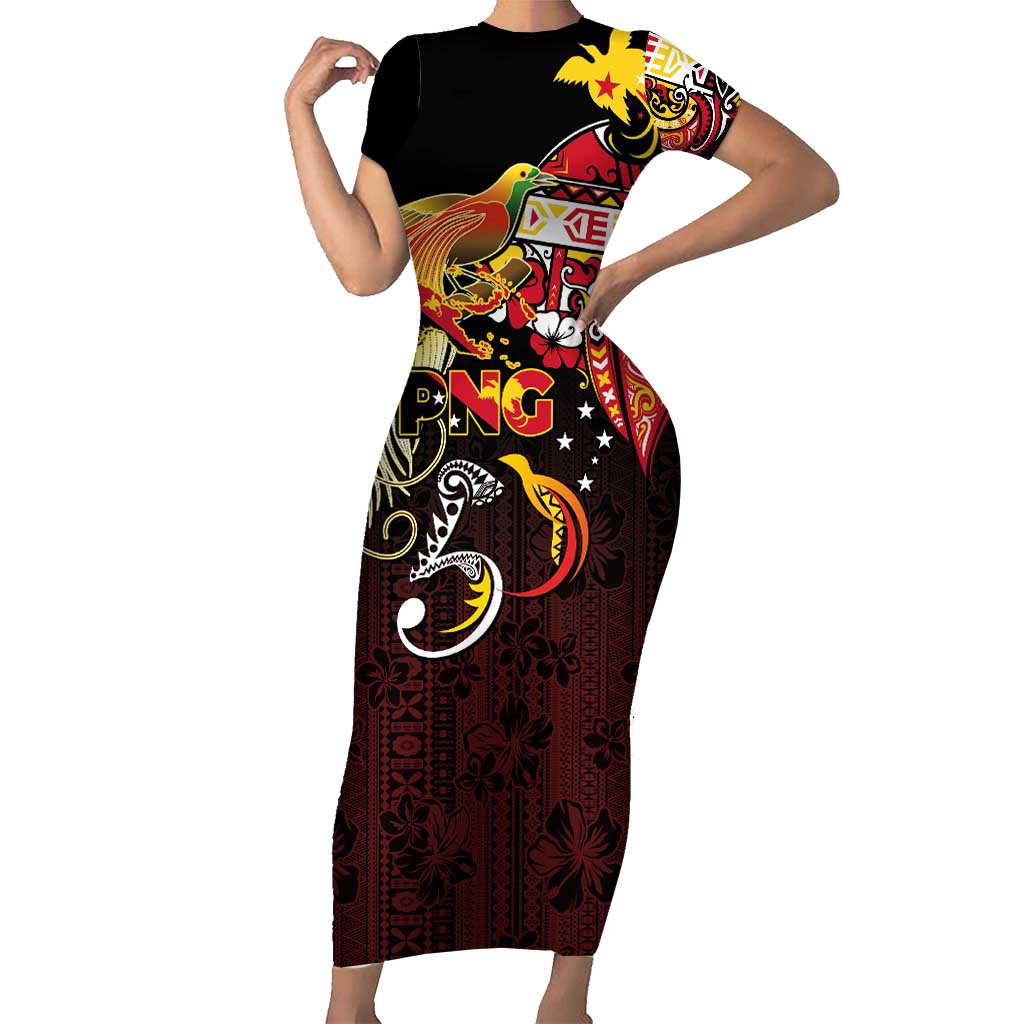 Papua New Guinea 2025 Family Matching Short Sleeve Bodycon Dress and Hawaiian Shirt 50th Independence Day Anniversary LT03 Mom's Dress Red - Polynesian Pride