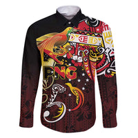 Papua New Guinea 2025 Family Matching Tank Maxi Dress and Hawaiian Shirt 50th Independence Day Anniversary LT03 Dad's Shirt - Long Sleeve Red - Polynesian Pride
