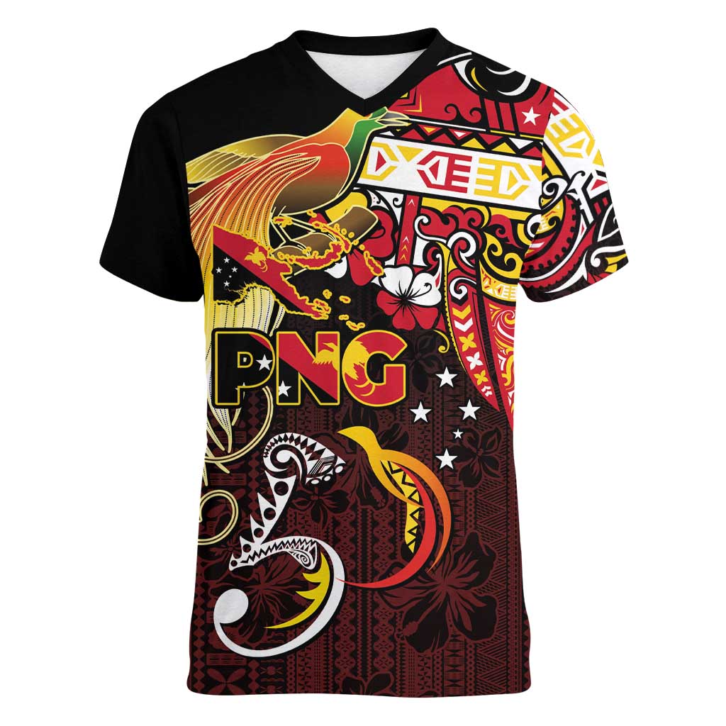 Papua New Guinea 2025 Women V-Neck T-Shirt 50th Independence Day Anniversary LT03 Female Red - Polynesian Pride