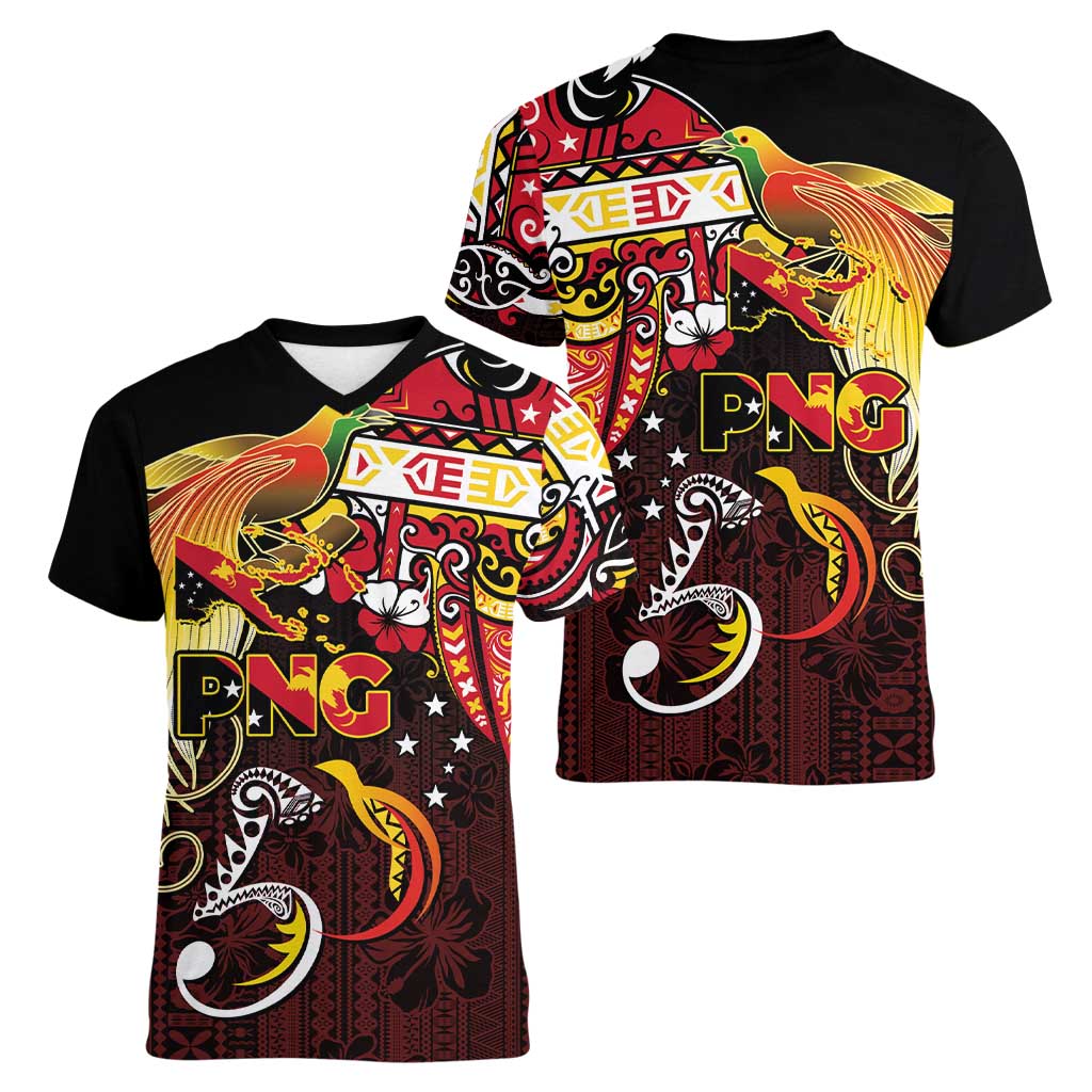 Papua New Guinea 2025 Women V-Neck T-Shirt 50th Independence Day Anniversary LT03 - Polynesian Pride