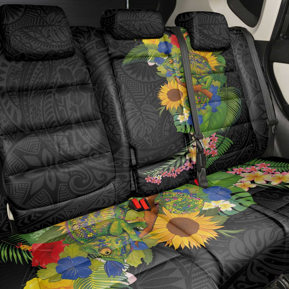 Hawaiian Tropical Plants and Chameleon Back Car Seat Cover Polynesian Art Colorful - Polynesian Pride