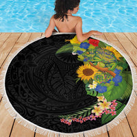 Hawaiian Tropical Plants and Chameleon Beach Blanket Polynesian Art Colorful - Polynesian Pride
