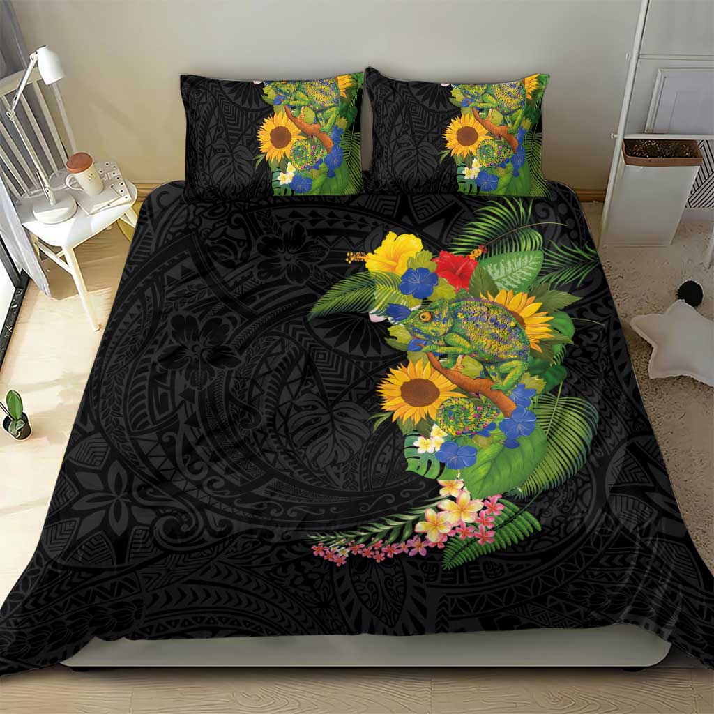 Hawaiian Tropical Plants and Chameleon Bedding Set Polynesian Art Colorful - Polynesian Pride