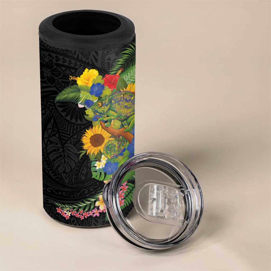 Hawaiian Tropical Plants and Chameleon 4 in 1 Can Cooler Tumbler Polynesian Art Colorful - Polynesian Pride