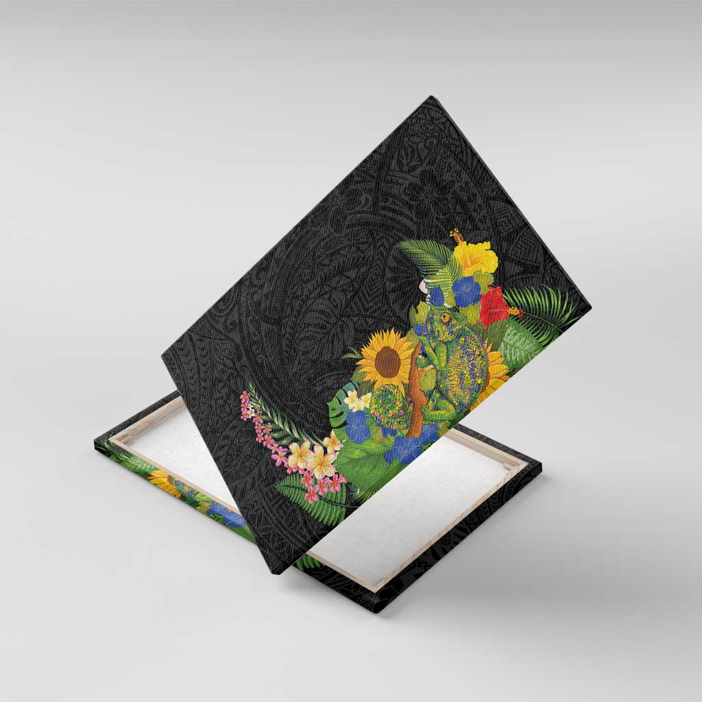 Hawaiian Tropical Plants and Chameleon Canvas Wall Art Polynesian Art Colorful - Polynesian Pride