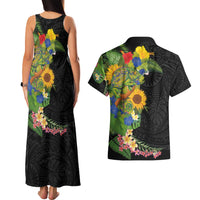 Hawaiian Tropical Plants and Chameleon Couples Matching Tank Maxi Dress and Hawaiian Shirt Polynesian Art Colorful - Polynesian Pride