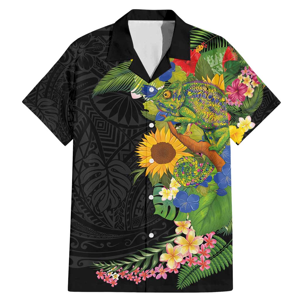 Hawaiian Tropical Plants and Chameleon Family Matching Mermaid Dress and Hawaiian Shirt Polynesian Art Colorful - Polynesian Pride