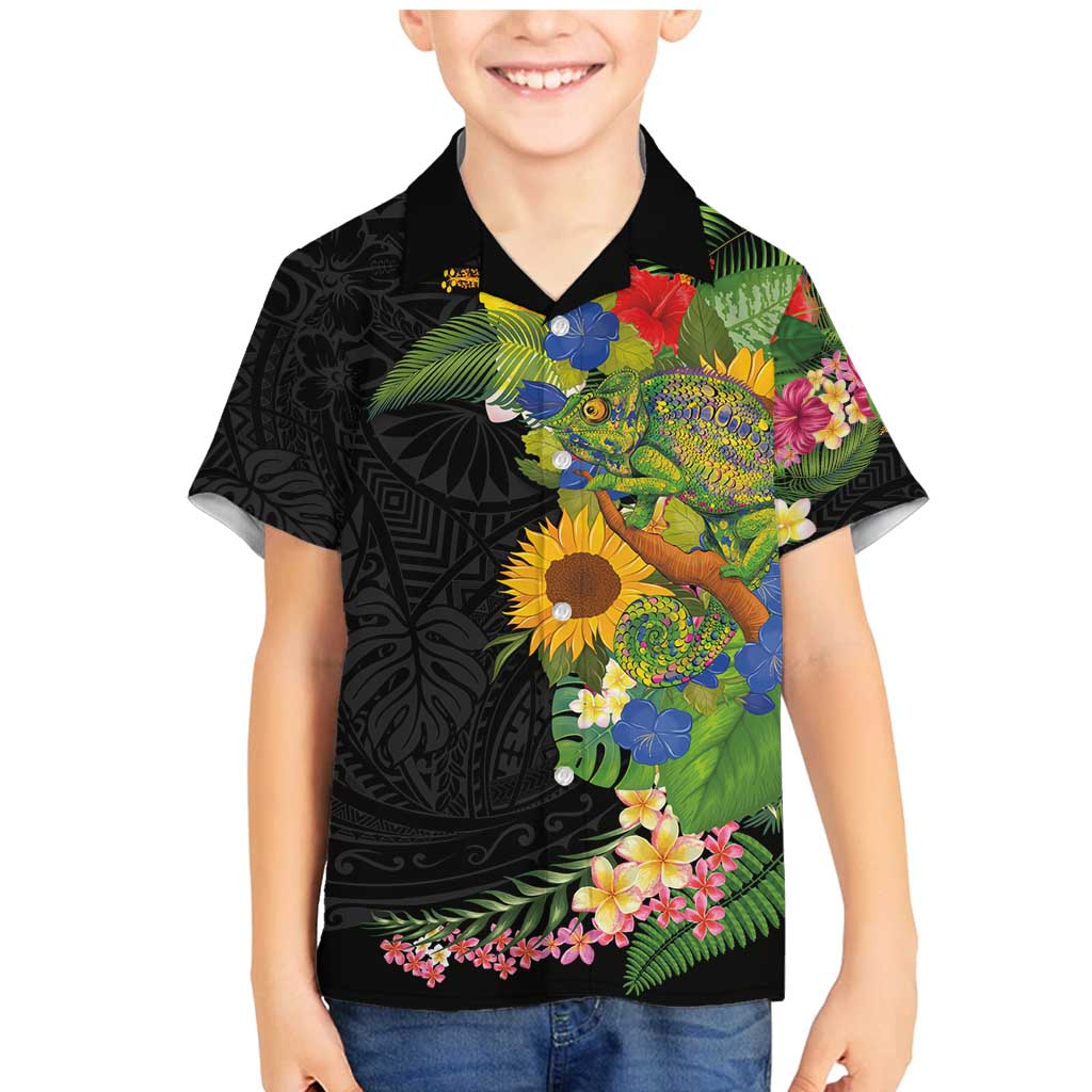 Hawaiian Tropical Plants and Chameleon Family Matching Mermaid Dress and Hawaiian Shirt Polynesian Art Colorful - Polynesian Pride