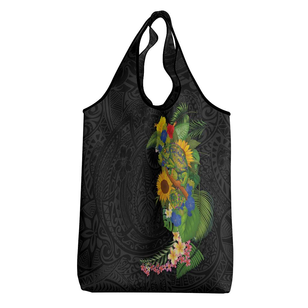 Hawaiian Tropical Plants and Chameleon Grocery Bag Polynesian Art Colorful - Polynesian Pride