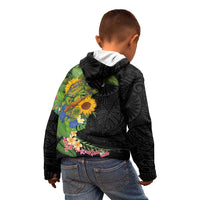 Hawaiian Tropical Plants and Chameleon Kid Hoodie Polynesian Art Colorful - Polynesian Pride