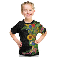 Hawaiian Tropical Plants and Chameleon Kid T Shirt Polynesian Art Colorful - Polynesian Pride