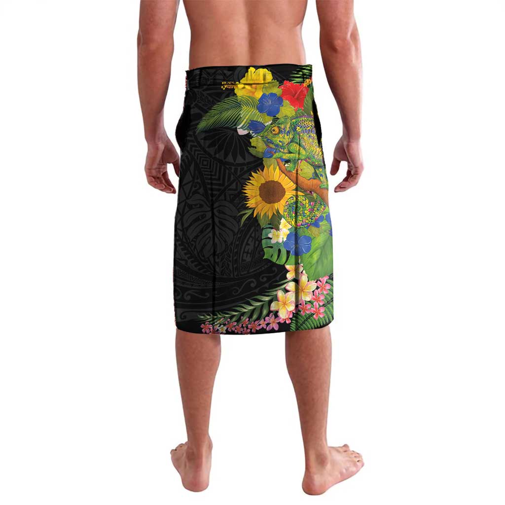 Hawaiian Tropical Plants and Chameleon Lavalava Polynesian Art Colorful - Polynesian Pride