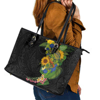 Hawaiian Tropical Plants and Chameleon Leather Tote Bag Polynesian Art Colorful - Polynesian Pride