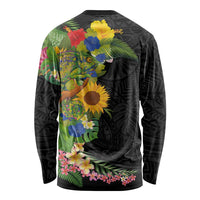 Hawaiian Tropical Plants and Chameleon Long Sleeve Shirt Polynesian Art Colorful - Polynesian Pride