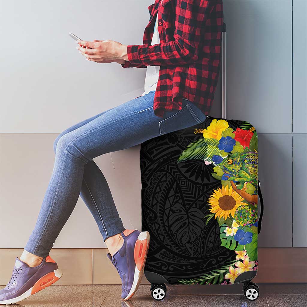 Hawaiian Tropical Plants and Chameleon Luggage Cover Polynesian Art Colorful - Polynesian Pride
