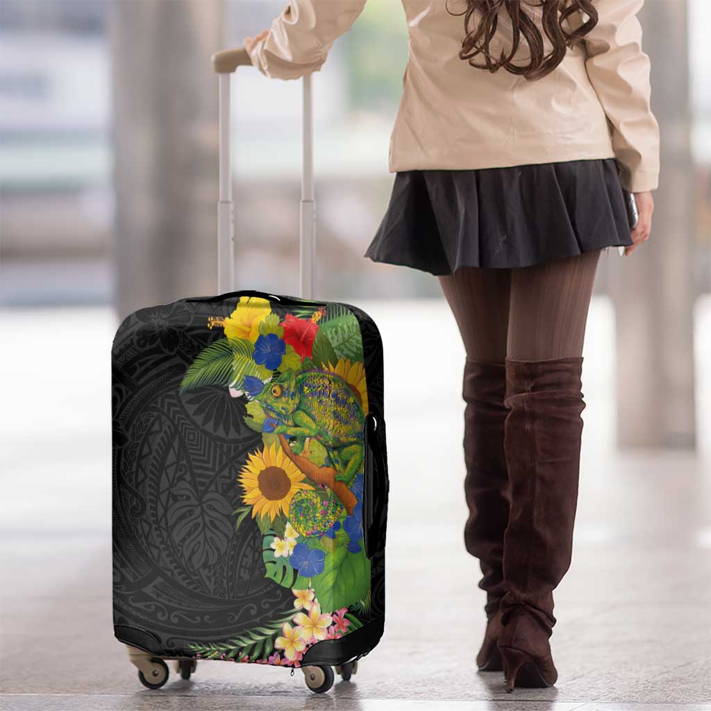 Hawaiian Tropical Plants and Chameleon Luggage Cover Polynesian Art Colorful - Polynesian Pride