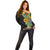 Hawaiian Tropical Plants and Chameleon Off Shoulder Sweater Polynesian Art Colorful - Polynesian Pride