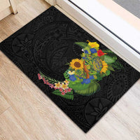 Hawaiian Tropical Plants and Chameleon Rubber Doormat Polynesian Art Colorful - Polynesian Pride
