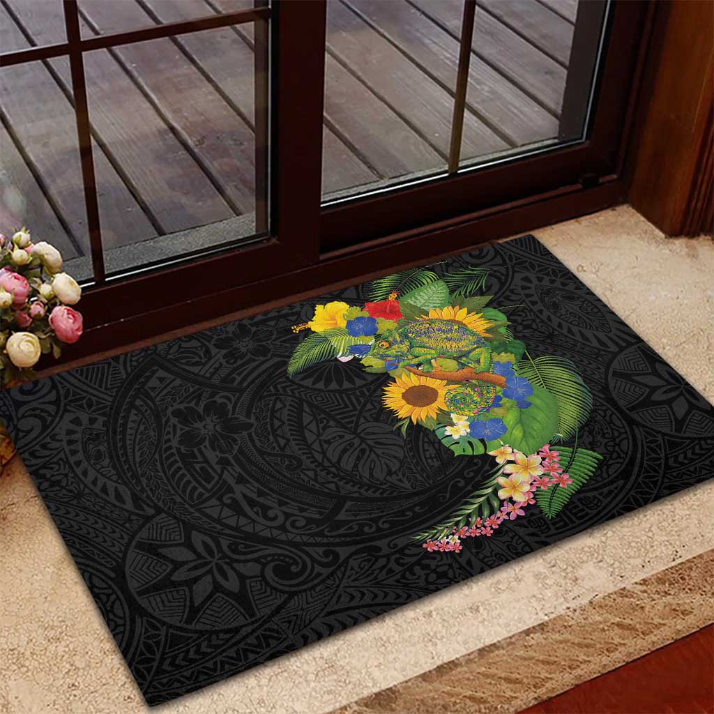 Hawaiian Tropical Plants and Chameleon Rubber Doormat Polynesian Art Colorful - Polynesian Pride
