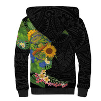 Hawaiian Tropical Plants and Chameleon Sherpa Hoodie Polynesian Art Colorful - Polynesian Pride
