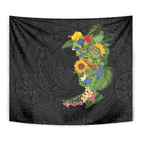 Hawaiian Tropical Plants and Chameleon Tapestry Polynesian Art Colorful - Polynesian Pride