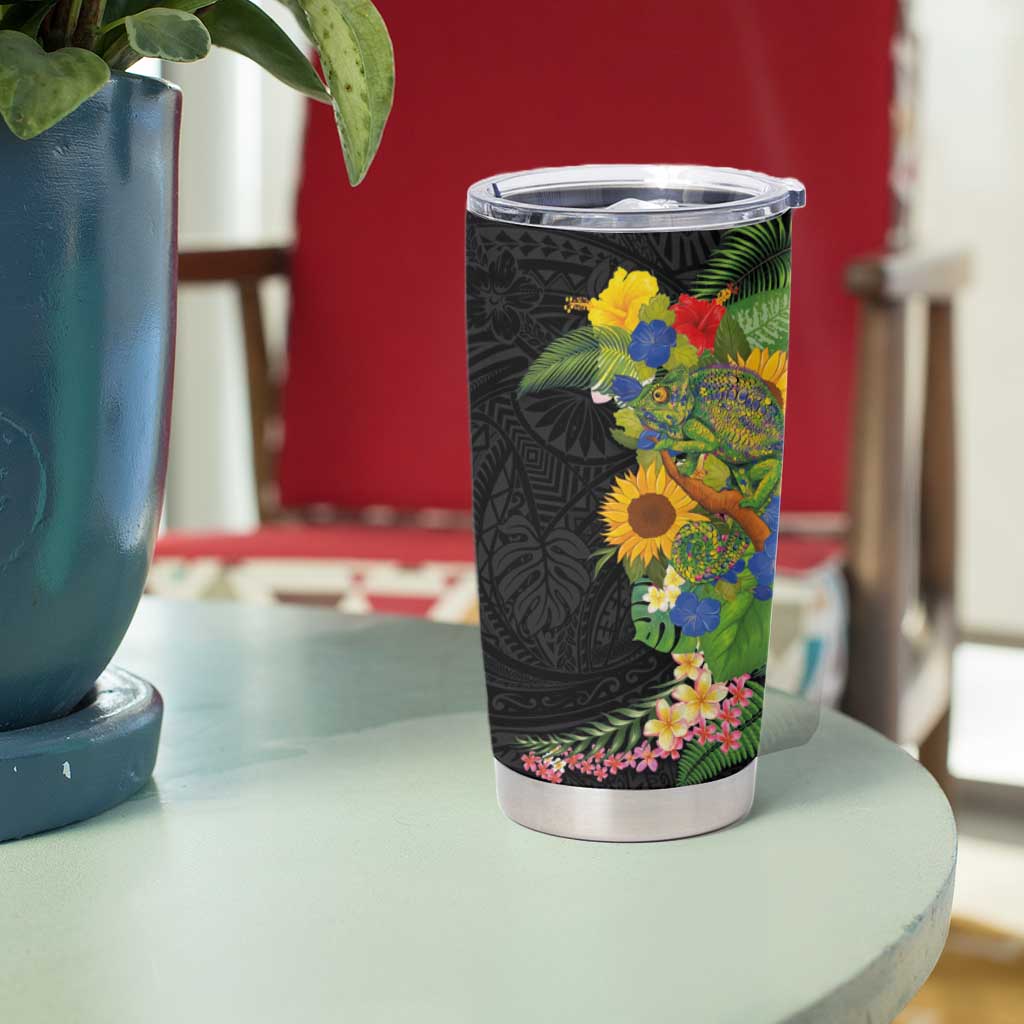 Hawaiian Tropical Plants and Chameleon Tumbler Cup Polynesian Art Colorful - Polynesian Pride