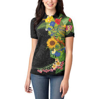 Hawaiian Tropical Plants and Chameleon Women Polo Shirt Polynesian Art Colorful - Polynesian Pride