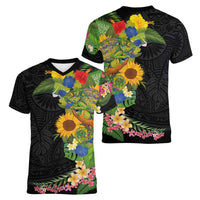 Hawaiian Tropical Plants and Chameleon Women V-Neck T-Shirt Polynesian Art Colorful - Polynesian Pride