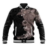 Hawaiian Tropical Plants and Chameleon Baseball Jacket Polynesian Art Grayscale - Polynesian Pride
