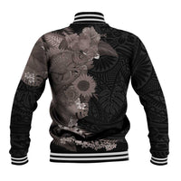 Hawaiian Tropical Plants and Chameleon Baseball Jacket Polynesian Art Grayscale - Polynesian Pride