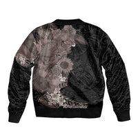 Hawaiian Tropical Plants and Chameleon Bomber Jacket Polynesian Art Grayscale - Polynesian Pride