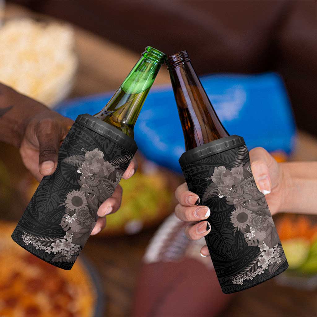 Hawaiian Tropical Plants and Chameleon 4 in 1 Can Cooler Tumbler Polynesian Art Grayscale - Polynesian Pride
