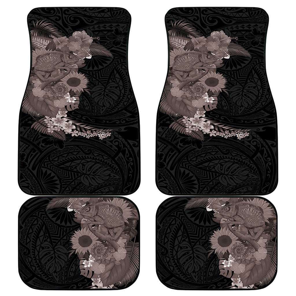 Hawaiian Tropical Plants and Chameleon Car Mats Polynesian Art Grayscale - Polynesian Pride