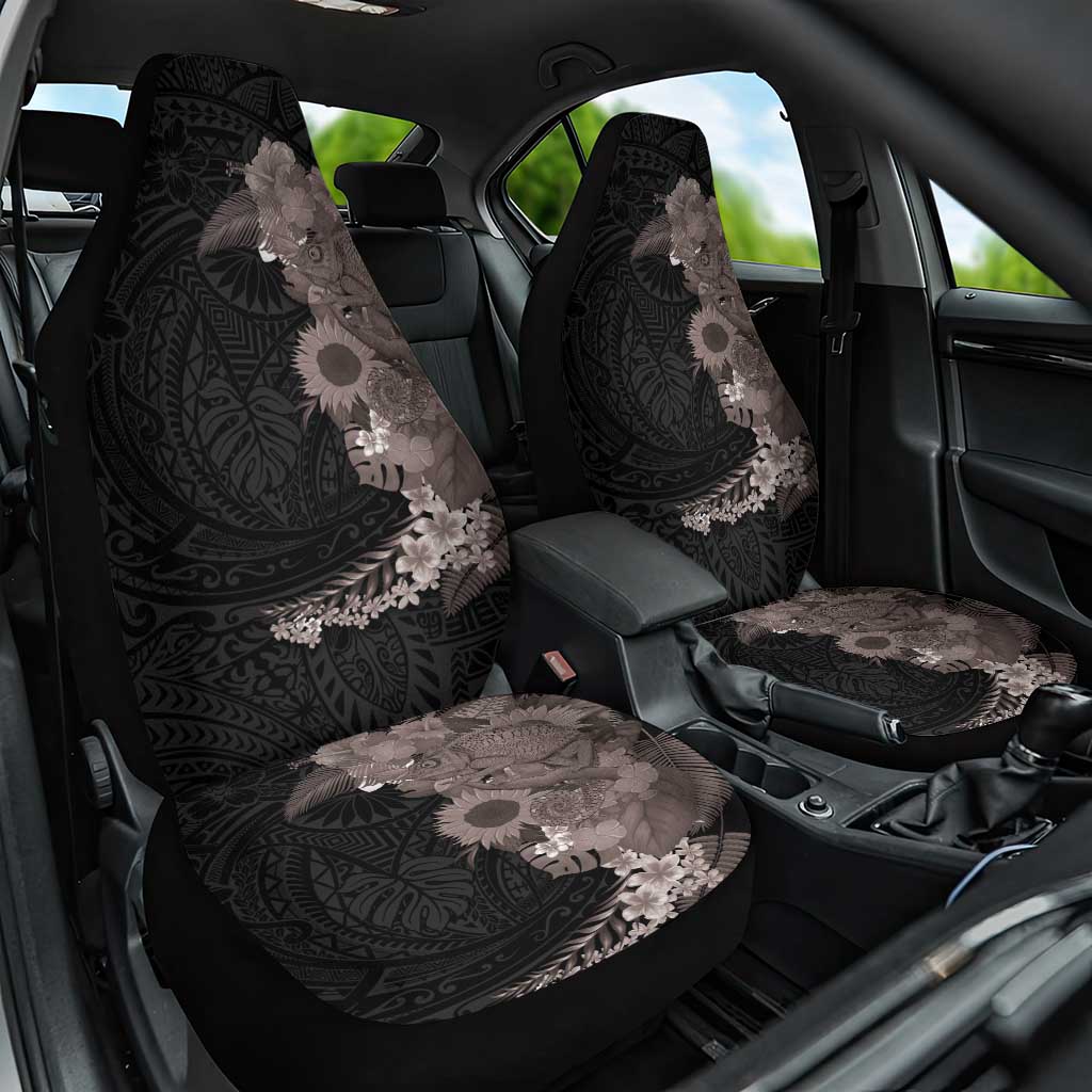Hawaiian Tropical Plants and Chameleon Car Seat Cover Polynesian Art Grayscale - Polynesian Pride