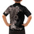 Hawaiian Tropical Plants and Chameleon Family Matching Off The Shoulder Long Sleeve Dress and Hawaiian Shirt Polynesian Art Grayscale - Polynesian Pride