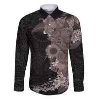 Hawaiian Tropical Plants and Chameleon Family Matching Puletasi and Hawaiian Shirt Polynesian Art Grayscale - Polynesian Pride